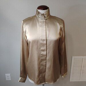 Vintage 1980s K.B. Lawrence Secretary Blouse – Gold – Size 6 – Gently Worn